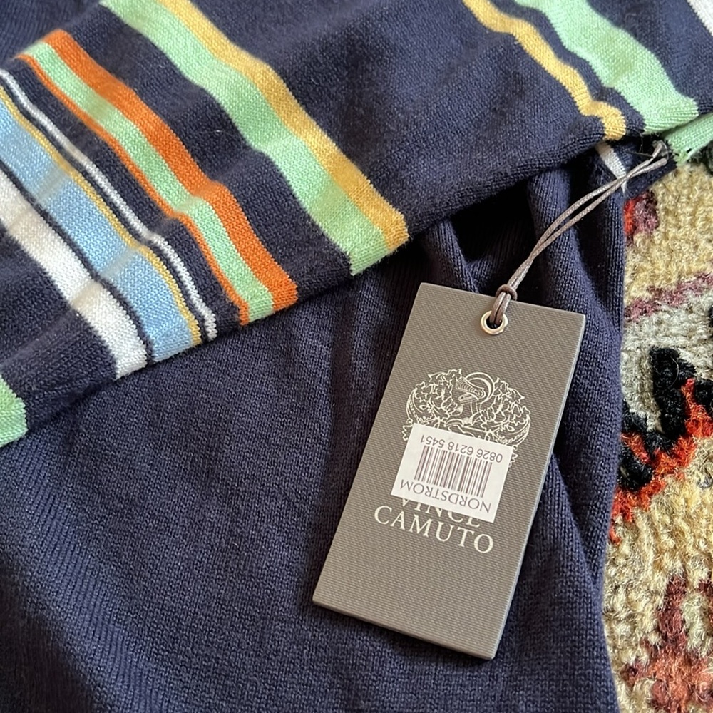 Vince Camuto Striped Dolman Sleeve Sweater Navy Boat Neck NWT Size Large - Picture 5 of 10
